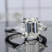 Emerald & Trillions 3 Stone Diamond Ring