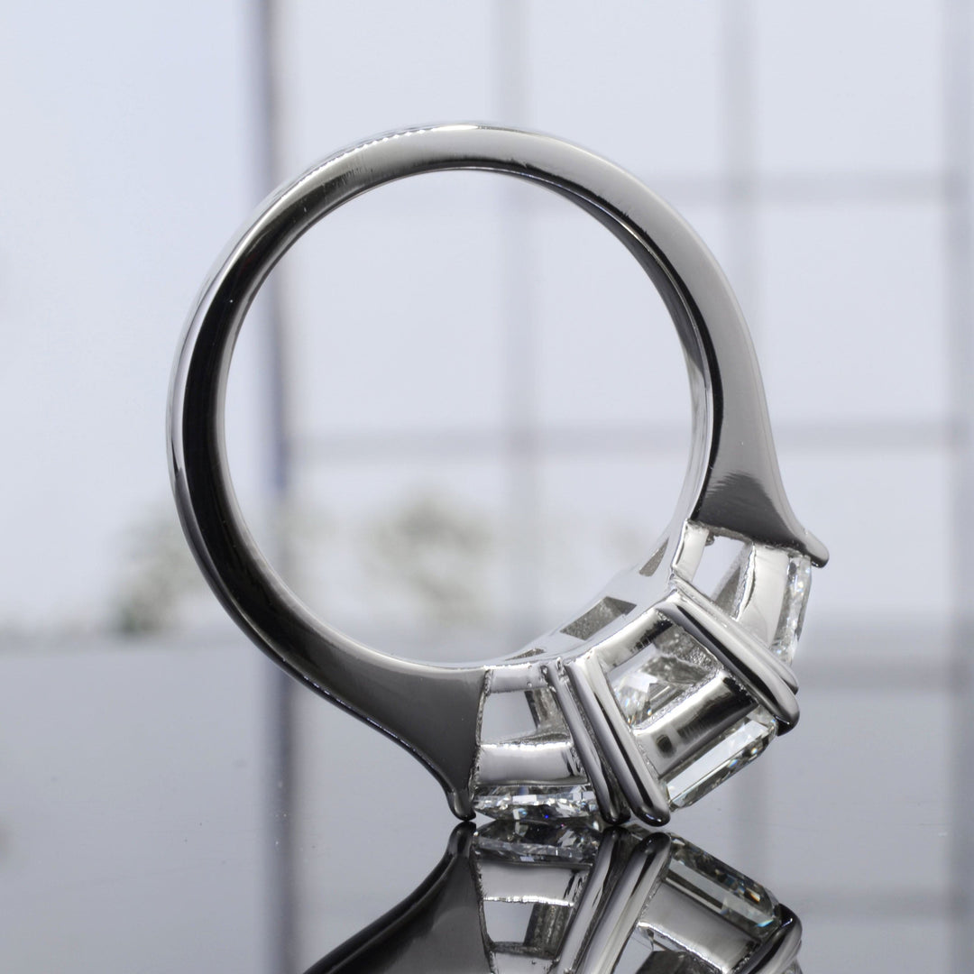 Emerald Cut & Trillions 3Stone Diamond Ring Side Profile