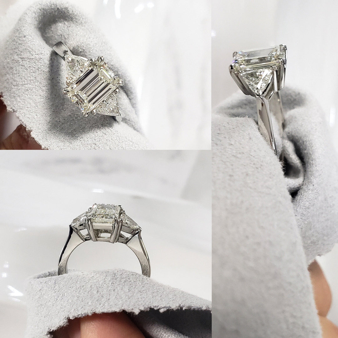 Emerald Cut & Trillions 3Stone Diamond Ring All Views