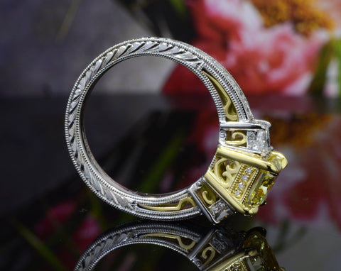 4.00 Ct. Hand-Carved Canary Fancy Intense Yellow Radiant Cut Diamond Ring VS1 GIA Certified