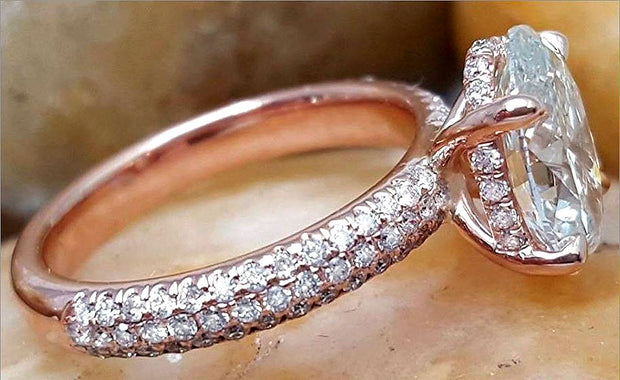 Hidden Halo Diamond Engagement Ring Rose Gold, Oval