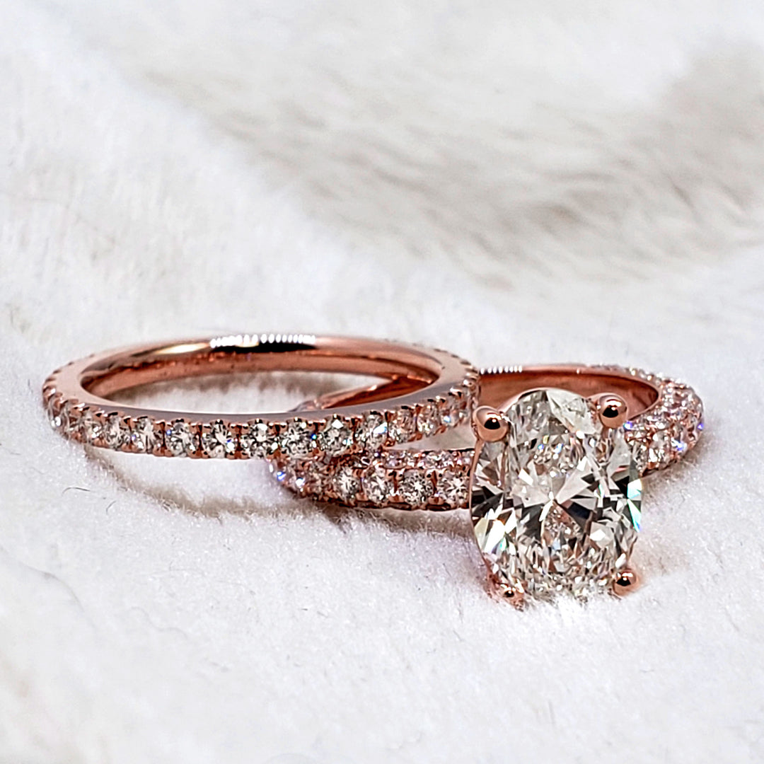 2.50 Ctw Oval Cut 3 Row Diamond Ring Set H Color SI1 GIA Certified