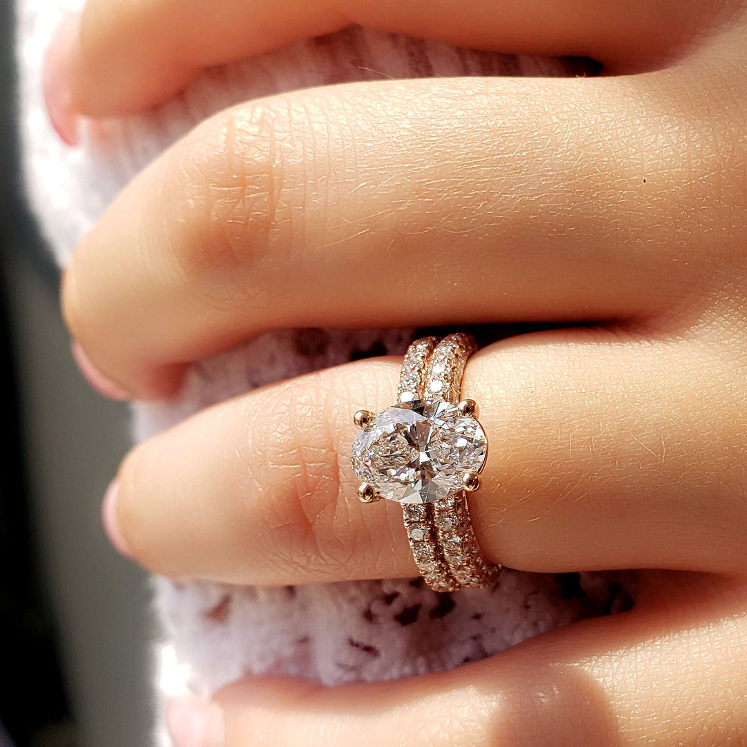 2.50 Ctw Oval Cut 3 Row Diamond Ring Set H Color SI1 GIA Certified