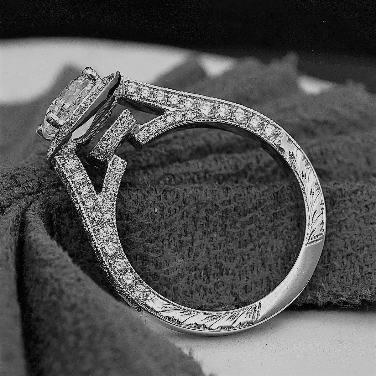 Venetian princess cut halo ring side profile