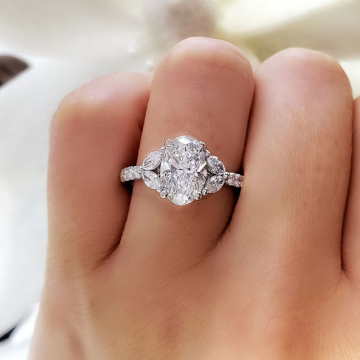 Oval with Marquise Engagement Ring, 2.2Ct G VS1 GIA