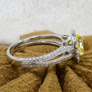 Canary Fancy Yellow Cushion Cut Halo Diamond Ring Profile