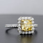 2.70 Ct. Canary Fancy Yellow Cushion Halo Engagement Ring VS2 GIA Certified