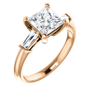 3 Stone Princess Cut Diamond Ring in Rose Gold