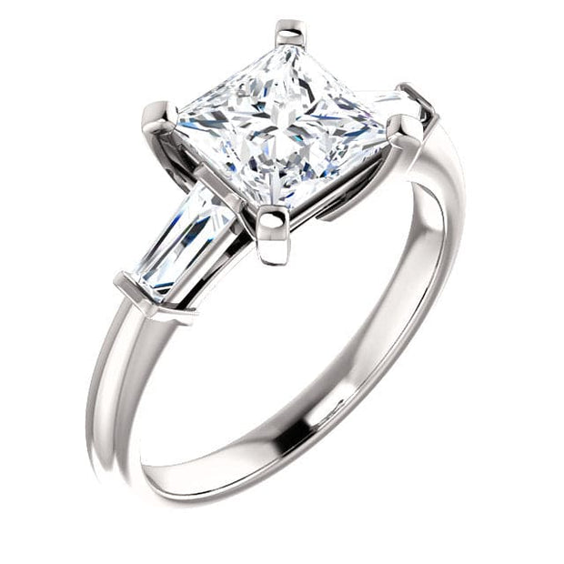 1.80 Ct 3 Stone Princess Cut Diamond Ring with Baguettes I Color VS2 GIA Certified