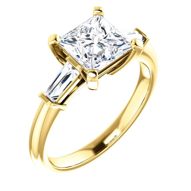 3 stone princess cut diamond ring in yellow gold
