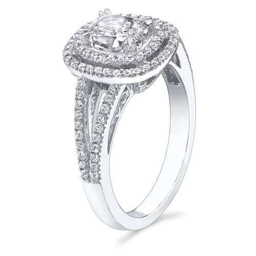 Double Halo Cushion Engagement Ring Side View