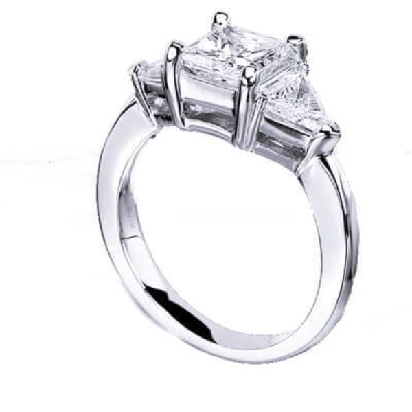 3 Stone Princess Cut Engagement Ring Side Angled