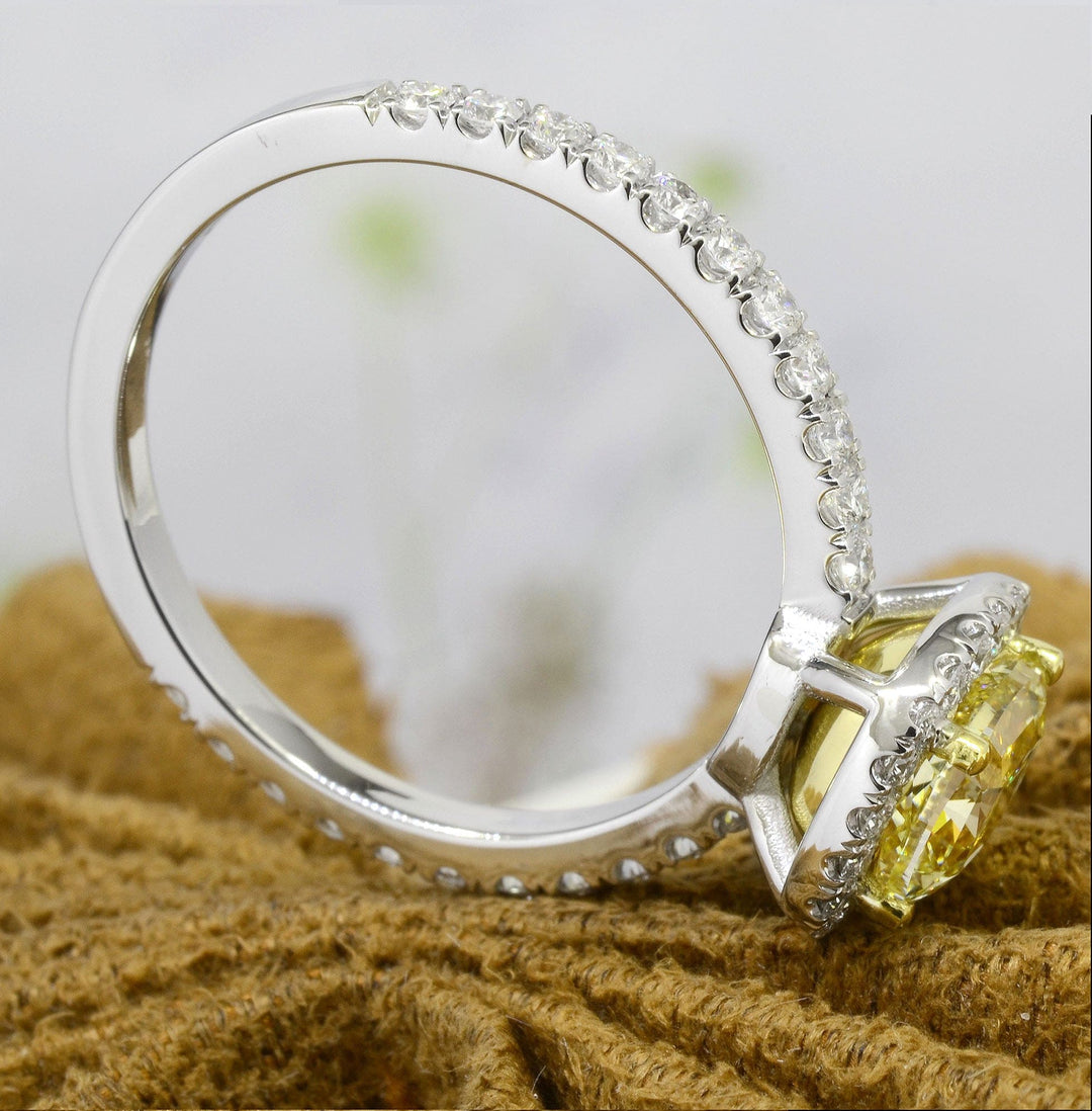 Halo Canary Cushion Cut Diamond Ring Fancy Yellow