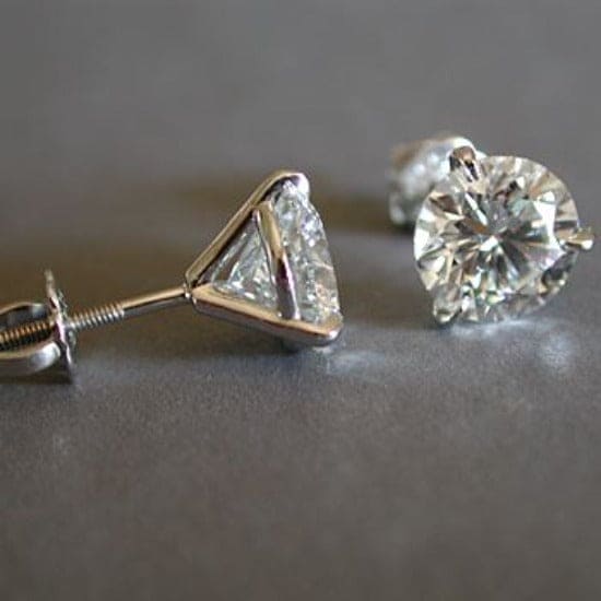 1.00 Ctw Round Cut Diamond Stud Earrings Martini Style H Color VS1 GIA Certified