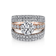 3.23 Ct. Round Brilliant Cut Pave Set Split Shank Engagement Ring GIA, F, VS2