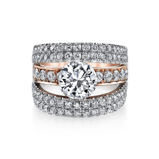 3.23 Ct. Round Brilliant Cut Pave Set Split Shank Engagement Ring GIA, F, VS2