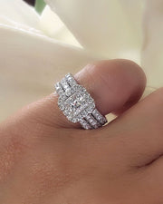 Princess Cut Halo Engagement Ring Set with 2 Bands