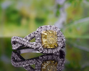 Halo Canary Fancy Yellow Cushion Cut Diamond Ring