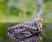 Halo Canary Fancy Yellow Cushion Cut Diamond Ring