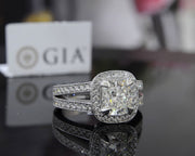 2.80 Ct. Cushion Halo Split Shank Engagement Ring G Color VS1 GIA Certified