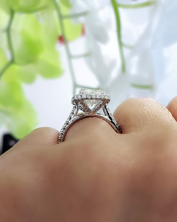 4.75 Ctw Cushion Cut Halo Engagement Ring H Color VS2 Clarity GIA Certified