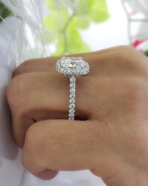 4.50 Ctw. Hidden Halo & Cushion Halo Engagement Ring Set J Color VS1 GIA Certified