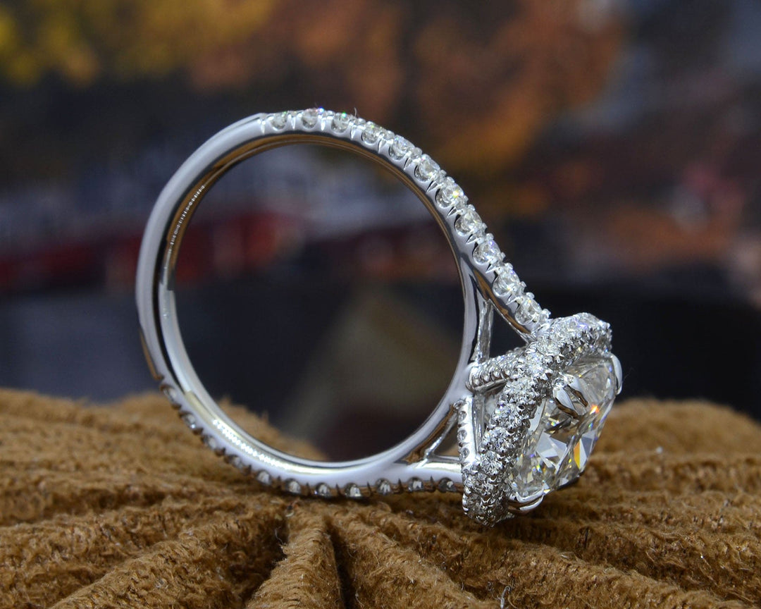 Halo & Hidden Halo Cushion Engagement Ring side profile