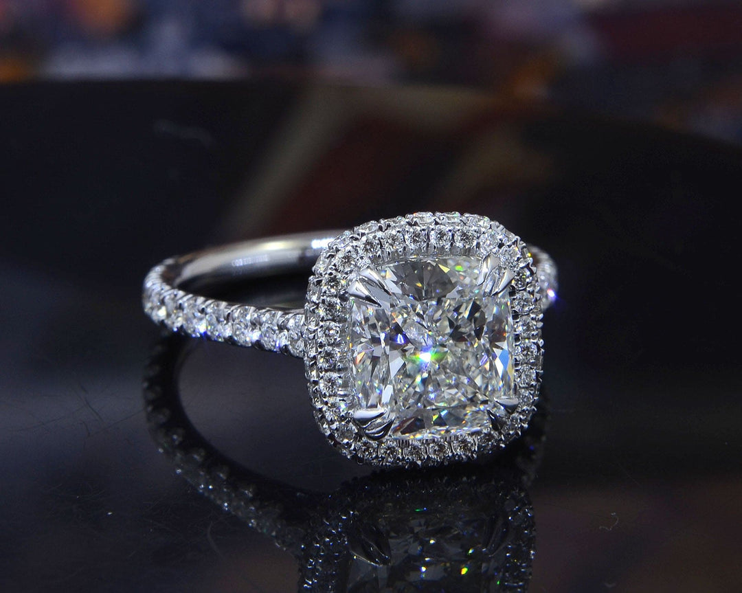 Halo & Hidden Halo Cushion Engagement Ring Front view