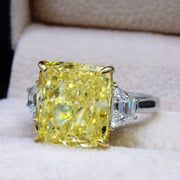12.26 Ct. Canary Fancy Yellow Cushion & Trapezoids 3 Stone Ring VS2 GIA Certified