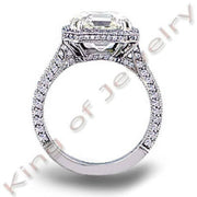 Halo Pave Princess Cut Engagement Ring Profile View