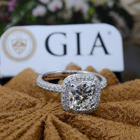 Halo + Hidden Halo Cushion Diamond Ring Front View