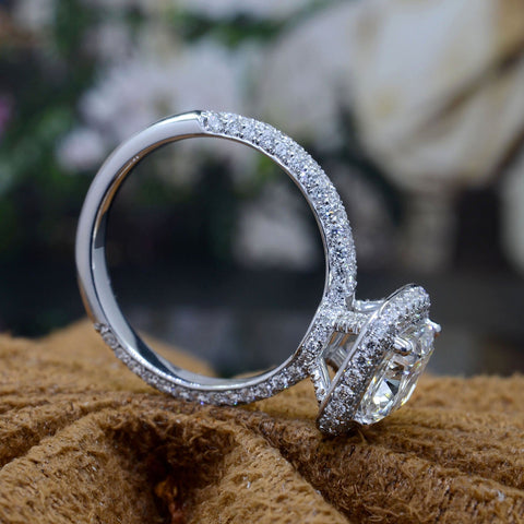 Pave Halo Cushion Cut Engagement Ring Side Profile
