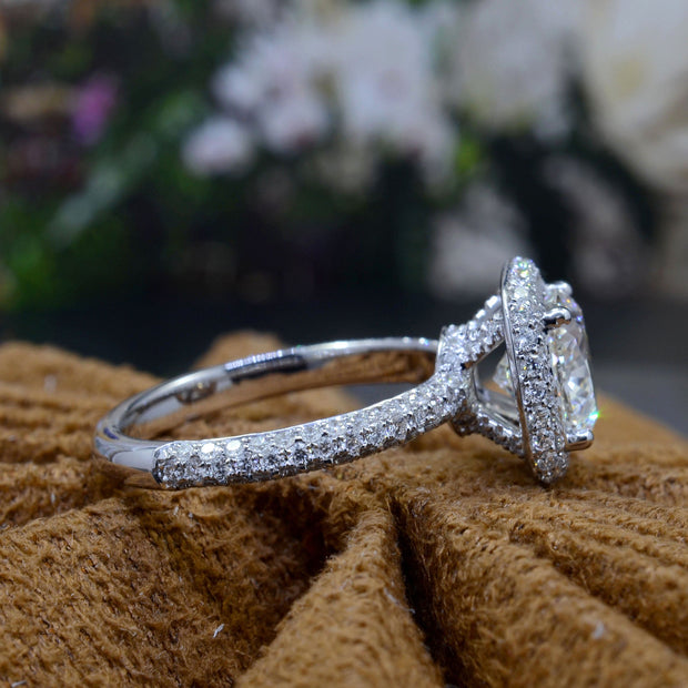 Pave Halo Cushion Cut Engagement Ring Side View