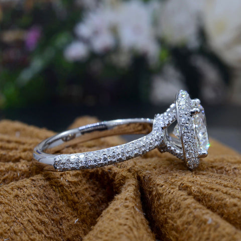 Halo + Hidden Halo Cushion Diamond Ring Side View