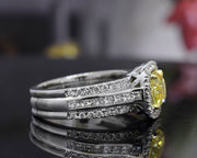 1.85 Ct. Canary Fancy Yellow Cushion Cut Diamond Ring VS2 GIA Certified