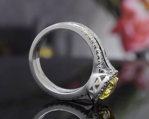 Yellow Cushion Cut Diamond Ring Side View