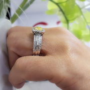  Yellow Canary Cushion Cut Halo Engagement Ring Side View On Hand