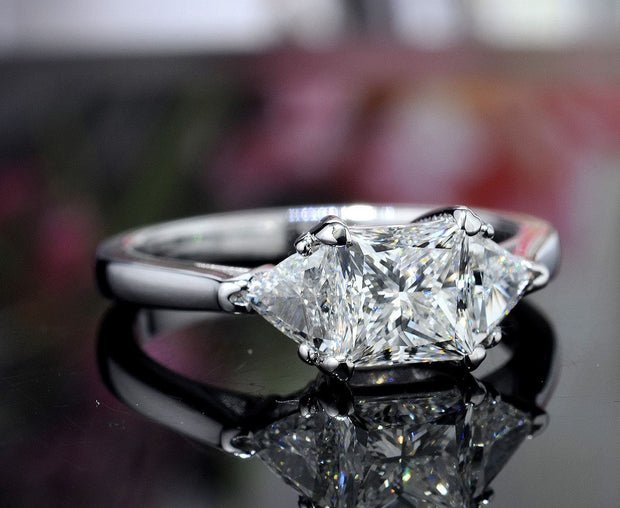 3 Stone Princess Cut Diamond Ring with Trillions