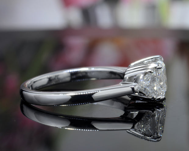 3 Stone Princess Cut Engagement Ring  Side View