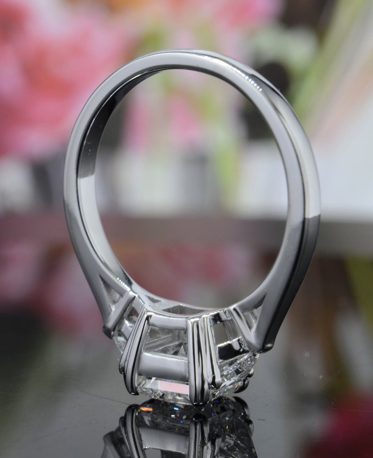 3 stone princess cut engagement ring side profile