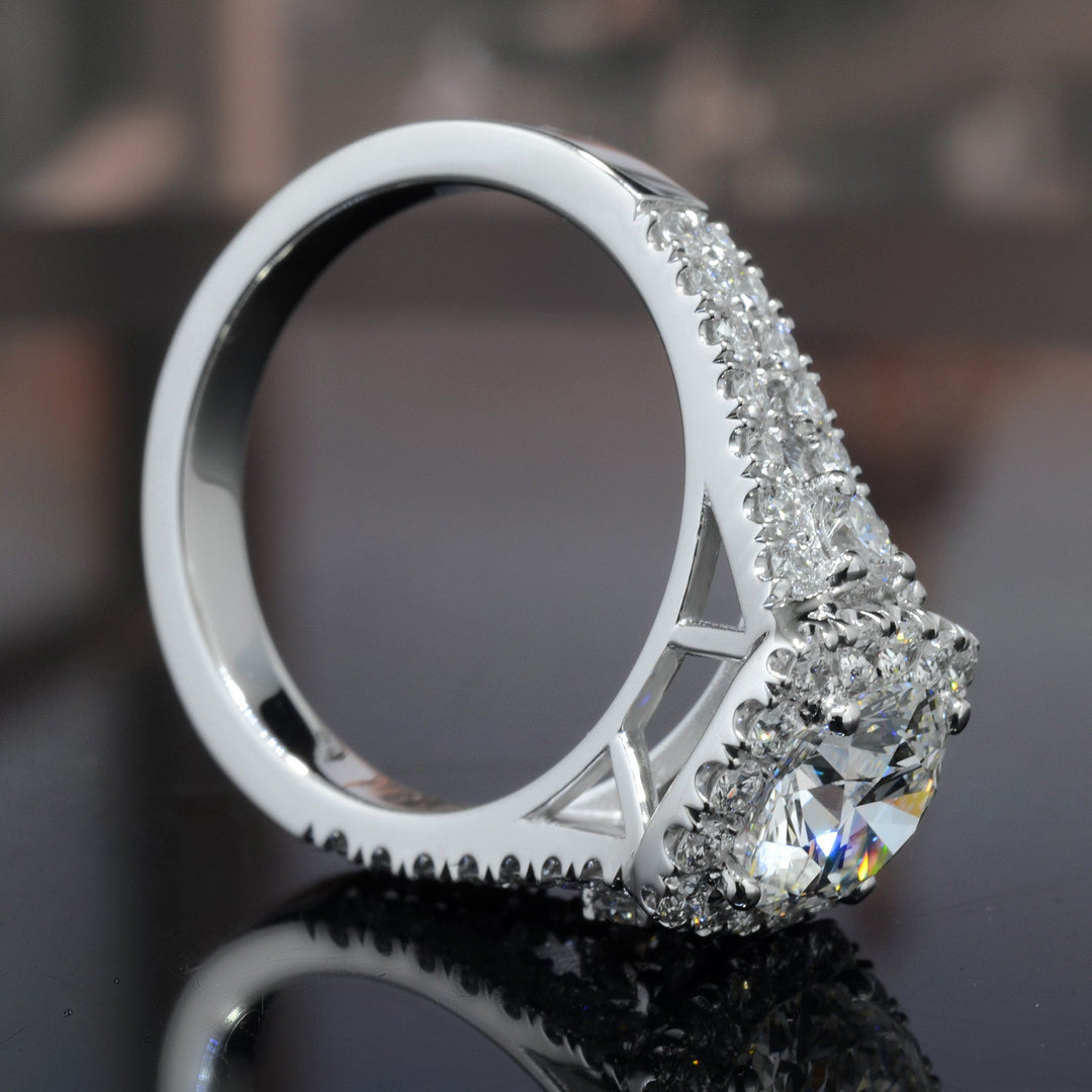 Cushion Halo Round Cut Center Engagement Ring