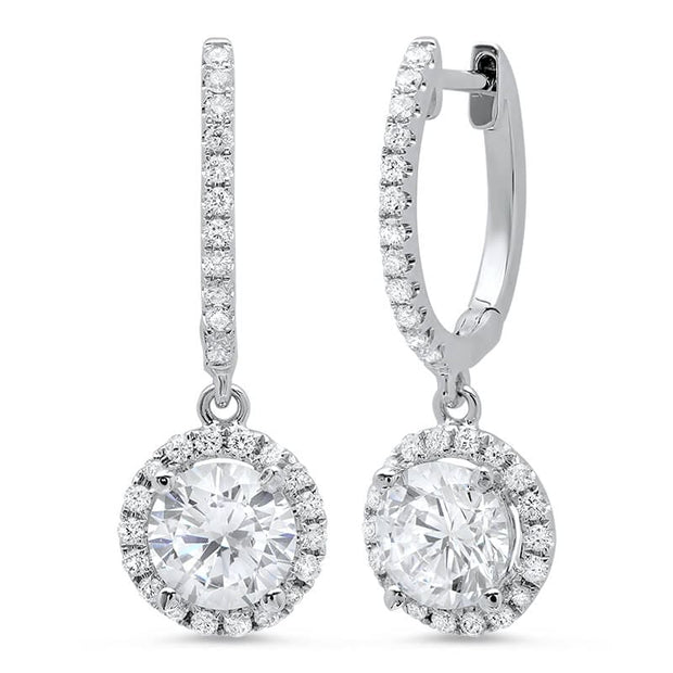 1.36 ct. Lever Back Halo Round Cut Diamond Earrings