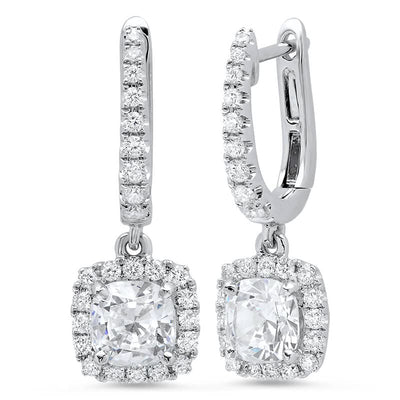 1.70 ct. Cushion Dangling U-Pave Lever Back Halo Diamond Earrings