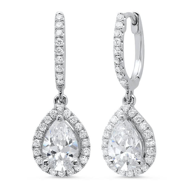 1.14 ct. Pear Dangling U-Pave Lever Back Halo Diamond Earrings