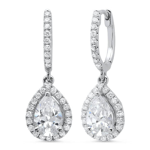 1.24 ct. Pear Dangling U-Pave Lever Back Halo Diamond Earrings