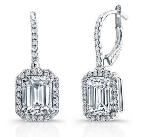 1.50 ct. Emerald Cut U-Pave Lever Back Halo Diamond Earrings