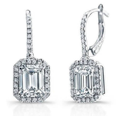 2.50 ct. Emerald Cut U-Pave Lever Back Halo Diamond Earrings