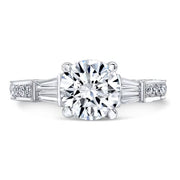 Round Cut Engagement Ring with Baguettes Front View