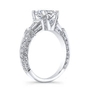 Round Cut Engagement Ring with Baguettes Profile View