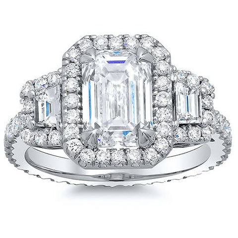 2.34 Ct. Halo Emerald Cut Eternity Diamond Engagement Ring H, VVS1 GIA